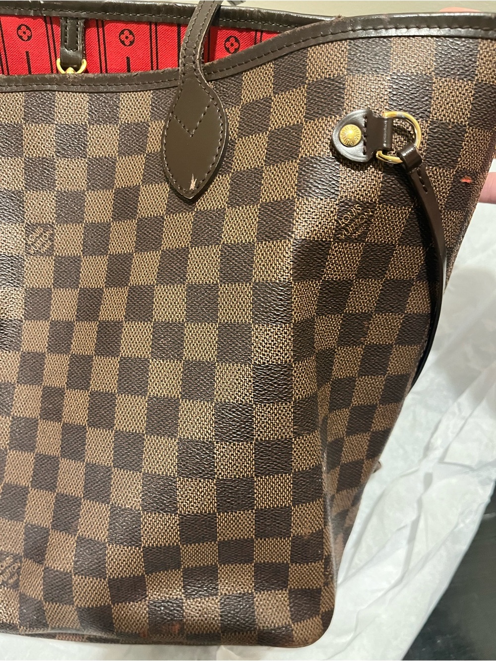MM Louis Vuitton Brown Damier Ebene Canvas Neverfull Tote AUTHENTIC
